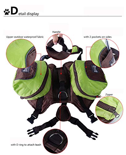 Servicio Ajustable Mochila De Suministro para Perros Hound Travel Camping Senderismo Mochila Saddle Bag Mochila para Perros Medianos Y Grandes (Verde)