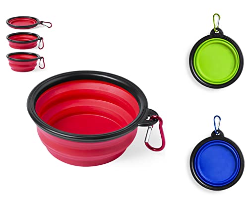 Set de 3 Comederos Plegable para Perros, Bowl para Alimentar Mascotas, Cuenco Plegable para Perros y Gatos, tazón Fuente alimentación para Perros, Bebedero portátil (Set Colores)