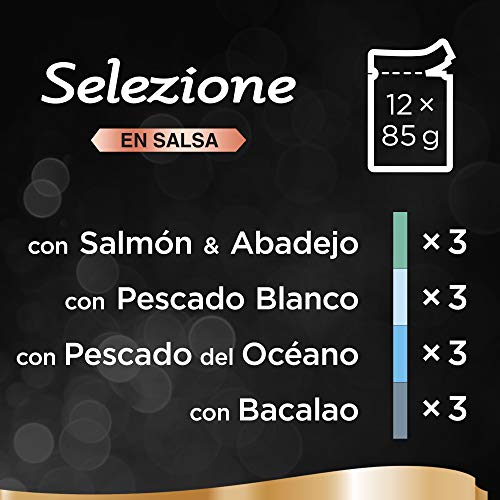 Sheba Selezione Comida Húmeda para Gatos Selección Pescado en Salsa, Multipack (4 cajas x 12 sobres x 85g)