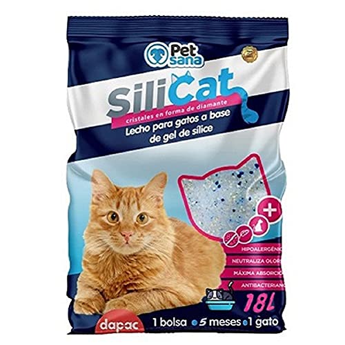 SILICAT Gel de Sílice para Gatos Alternativa a Arena Absorbente Natural 100% Económico Seguro para el Gato y el Ambiente - 18 L