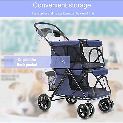 Silla de ruedas para perros ajustable Viajes cochecito del animal doméstico, gato perro mascota Fácil plegable doble Trolley Dogs gran espacio carros de cuatro rondas de fuentes del recorrido al aire