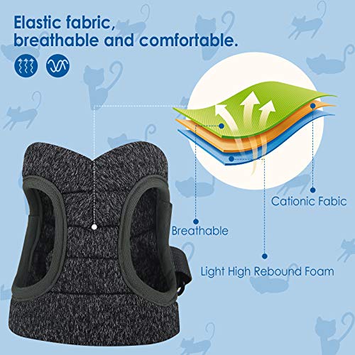 Simpeak Arnés Gatos, Arnés para Gatos con Correa Antiescape, Ajustable Respirante Pequeña Chaleco para Cachorros, Negro, Medio