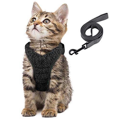 Simpeak Arnés para Gatos, arnés para Gatos con Correa a Prueba de Escape, arnés para Gatos arnés para Cachorros Suave, pequeño, Negro