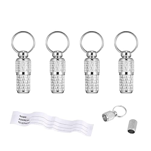 SIOPPKIK 4pcs Etiquetas de identificación de mascotas anti-perdidas Collares de tubo de barril Nombre Dirección Etiqueta de identidad Colgantes Cachorro Gatito Etiqueta personalizada, Plata