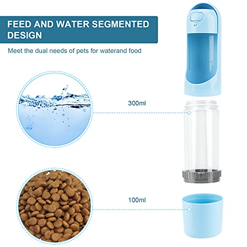 Sirecal Botella de Agua para Perros 300ml de Agua 100ml de Comida, Ambiental Botella para Perros Gatos,Botellas para Perros Portatil para pasear,Viajes,Senderismo,Color Azul