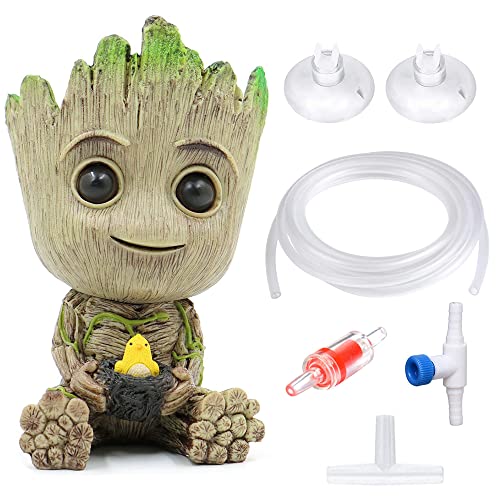 SLOCME Acuario Groot Air Bubbler decoraciones de piedra - con tubo estándar de 7 pies 3/16 pulgadas y válvulas de control accesorios