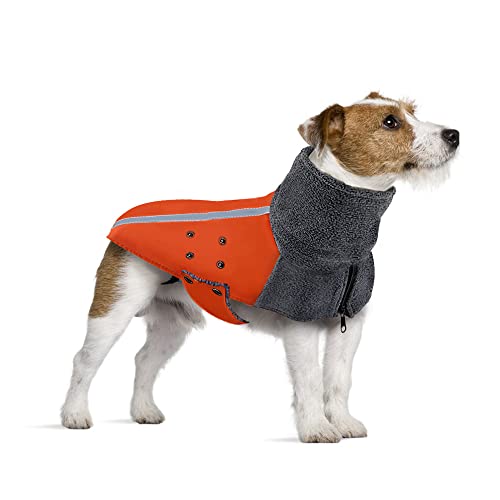 SlowTon Abrigo Perro Invierno, cálido Forro Polar para Exteriores con Bufanda de Cuello Alto Abrigo para Perros, Rayas Reflectantes, Chaleco a Prueba de Viento, Suaves para Invierno Ropa para Perro