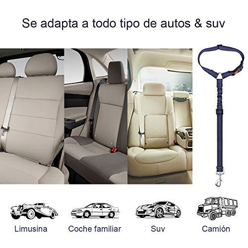 SlowTon Cinturón de Seguridad para Perros, Paquete de 2 Cinturón de Seguridad para el Asiento del cajero con Banda elástica y Reflectante Se Conecta con el vehículo con Brazo