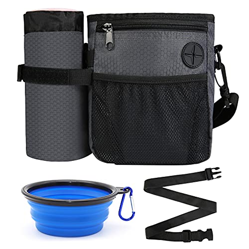 SLSON Bolsa de comida para perro con cuencos para perros, 2 en 1, bolsa para aperitivos con bolsa de almacenamiento para golosinas, viajes o actividades al aire libre, color negro