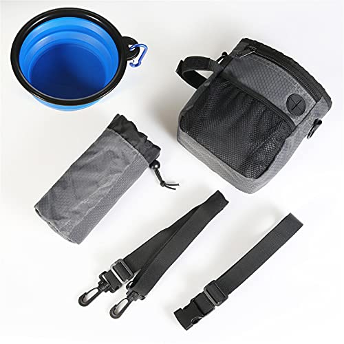 SLSON Bolsa de comida para perro con cuencos para perros, 2 en 1, bolsa para aperitivos con bolsa de almacenamiento para golosinas, viajes o actividades al aire libre, color negro