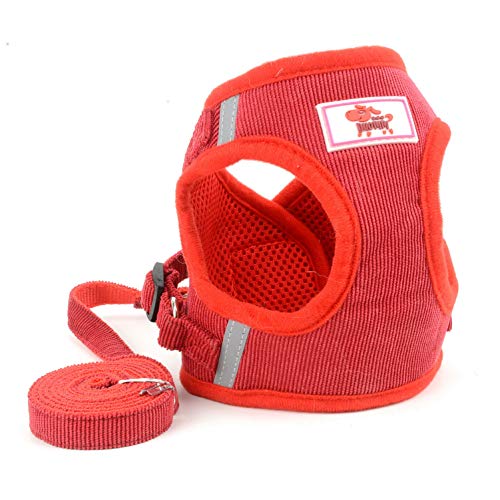 smalllee_Lucky_Store - de Pana arnés y Correa para Gatos antiescape Anti tirones arnés y correaes para Perros pequeños,Reflectante no se escapen Ajustable, Chaleco para Cachorros,Rojo,XS