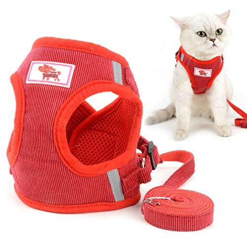 smalllee_Lucky_Store - de Pana arnés y Correa para Gatos antiescape Anti tirones arnés y correaes para Perros pequeños,Reflectante no se escapen Ajustable, Chaleco para Cachorros,Rojo,XS