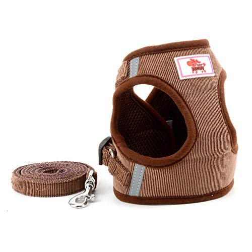 smalllee_Lucky_Store - de Pana arnés y Correa para Gatos antiescape Anti tirones arnés y correaes para Perros pequeños,Reflectante no se escapen Ajustable, Chaleco para Cachorros,marrón,XS