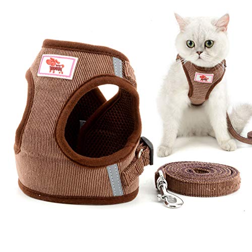 smalllee_Lucky_Store - de Pana arnés y Correa para Gatos antiescape Anti tirones arnés y correaes para Perros pequeños,Reflectante no se escapen Ajustable, Chaleco para Cachorros,marrón,XS