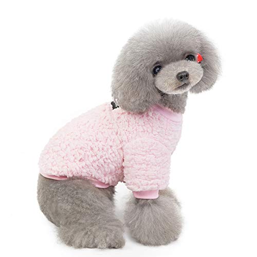 SMALLLEE_LUCKY_STORE Jersey suave de forro polar Sherpa para perros pequeños y gatos, suéter suéter de invierno para cachorros, gatitos, ropa cálida para mascotas, color rosa bebé M