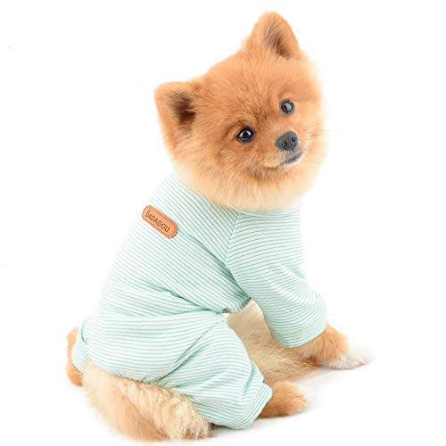 SMALLLEE_LUCKY_STORE Pijama de algodón a rayas para perros pequeños, gatos, cachorro, mono de pijama para interior con piernas, ropa de Yorkie Chihuahua