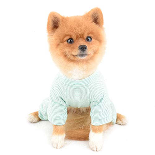 SMALLLEE_LUCKY_STORE Pijama de algodón a rayas para perros pequeños, gatos, cachorro, mono de pijama para interior con piernas, ropa de Yorkie Chihuahua