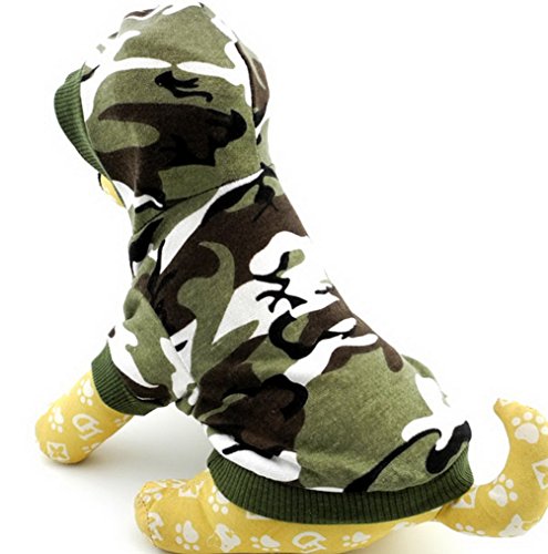 smalllee_Lucky_Store Ropa de Camuflaje Camisa de Perro con Sudadera con Capucha para Perros pequeños Gato Chihuahua Pomerania Toy caniche Chico Color Verde S