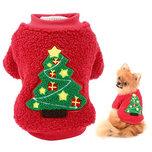 SMALLLEE_LUCKY_STORE Suéter de Navidad Sherpa para perro, sudadera de forro polar para cachorros, perros pequeños, gatos, Yorkie Chihuahua, abrigo cálido de invierno, árbol de Navidad