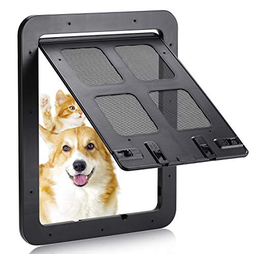 Smilelove Puerta de Mascota, Puerta Mosquitera para Perros,Trampilla para Mascotas con Bloqueo de 4 Direcciones, Mosquitera para Perros Pequeños (Tamaño Exterior:24x29 cm Negro M)