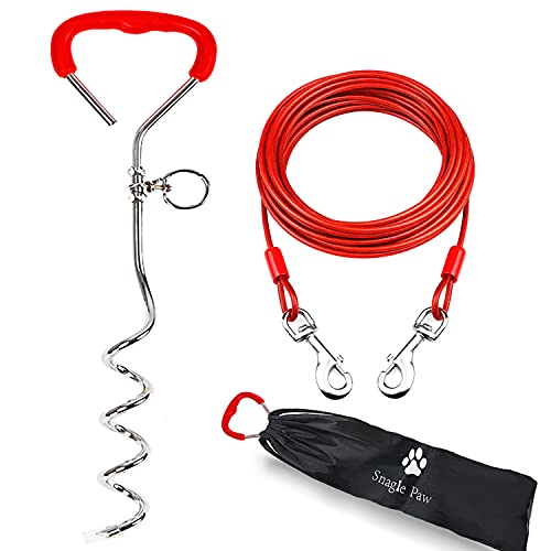 Snagle Paw Cable y estaca de 40,6 cm para perro y correa de 12 m para camping o patio, ideal para perros medianos y grandes de hasta 12 libras