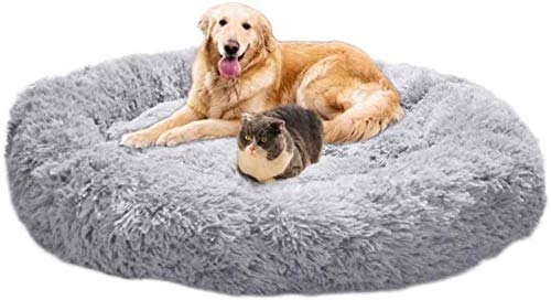 SNFHL Cama Redonda para Perros, Sofá Acolchado Cálido Estilo Felpa para Mascotas y Gatos, Adecuado para Perros Gran Tamaño para Dormir, 70-120 Cm Invierno,M-70cm-Light Grey