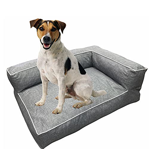 Sofa Cama Lounge para Perros y Gatos Mascotas de Tamaño Pequeño a Mediano con Viscoelástica 3D, Impermeable, desenfundable 70 X 50 X 30 S- M Gris