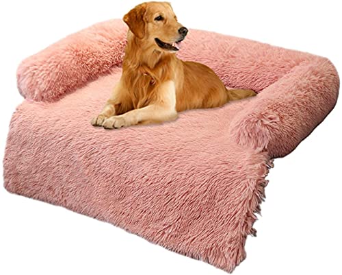 Sofá de felpa de piel ultra suave, cama para perro, suave y lavable, cojín para muebles, protector de cama para perros (XS (80 x 70 cm), color rosa