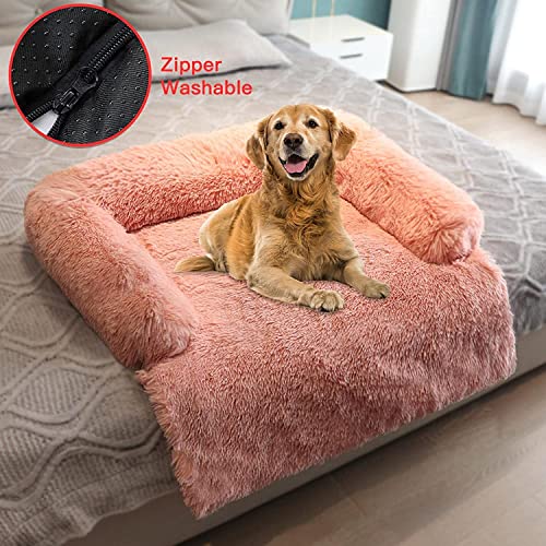 Sofá de felpa de piel ultra suave, cama para perro, suave y lavable, cojín para muebles, protector de cama para perros (XS (80 x 70 cm), color rosa