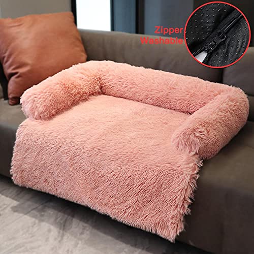 Sofá de felpa de piel ultra suave, cama para perro, suave y lavable, cojín para muebles, protector de cama para perros (XS (80 x 70 cm), color rosa