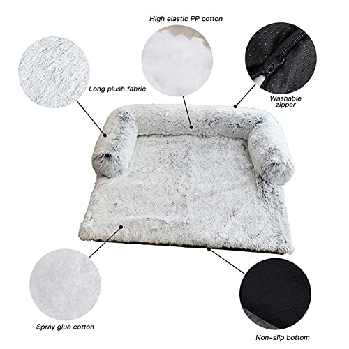 Sofá de felpa ultra suave para perros, cama de perro, mantas medianas y calmantes para gatos, cojines de mascotas lavables desmontables para perros pequeños grandes (90 x 90 x 20 cm, gris)