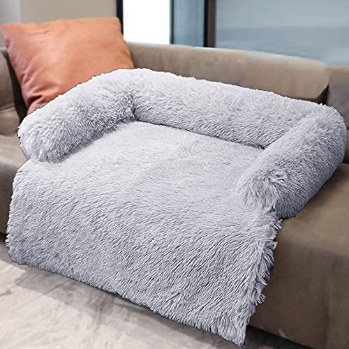 Sofá de felpa ultra suave para perros, cama de perro, mantas medianas y calmantes para gatos, cojines de mascotas lavables desmontables para perros pequeños grandes (90 x 90 x 20 cm, gris)