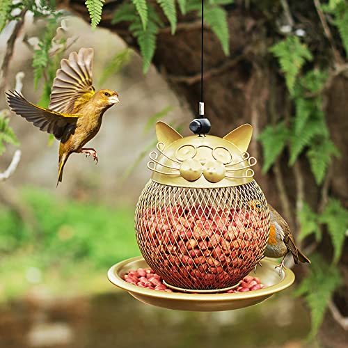 SOFIL Comedero para Pajaros,Comedero Pajaros Silvestres,Colgantes,Resistente a la Intemperie,Planchar,para Jardin,Exterior,en Forma de Gato(16x16x18cm)