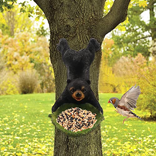 Songjum Comederos de pájaros para Exteriores, comederos de pájaros Salvajes de Oso Negro, comederos de pájaros Salvajes Escultura de abrazador de árboles para decoración de jardín de Arte de Patio