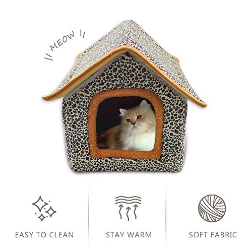 SONGWAY Casa Mascota con Cojín Extraíble - Cama/Caseta Perro Gato Interior 2 en 1 Pequeña Casa Lavable Plegable Portátil, 37×42×40 cm