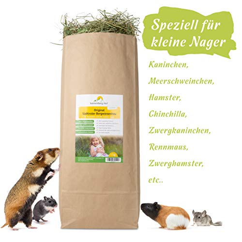 Sonnenberg Hof Heno 1 kg – Heno de pradera fresco, primer corte para conejos, cobayas, hámsters y roedores, heno de prado de montaña para animales pequeños