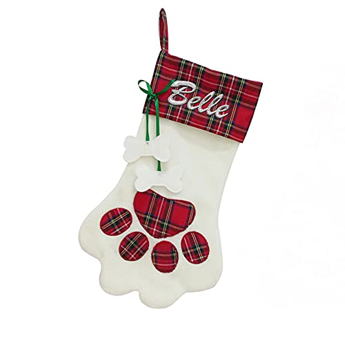 Sopacheer Calcetín Navideño con Pata de Perro Calcetín Navideño Bordado Personalizado, Calcetín con Forma de Pata Bordada con Nombre de Mascota para la Decoración de Fiestas Navideñas Familiares