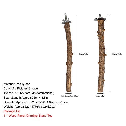 Soporte de Madera para pájaros y Loros Fresca Espinosa Madera Perca Soporte Pájaro Madera Chew Masticar Juguete Pájaro Pata Moler Percha Jaula Colgando Juguete de Entrenamiento(1.5~2.5×25cm)