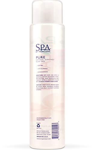 SPA by TropiClean Pure Champú para mascotas – Hipoalergénico – Para pieles sensibles, sin desgarros; para perros y gatos; respetuoso con el medio ambiente, sin crueldad – enriquecida con avena, 473 ml