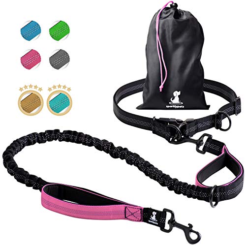 SparklyPets - Correa Manos Libres para Perros de Raza Mediana y Grande, arnés Profesional con Costuras Reflectantes, para Entrenar, Caminar, Trotar y Correr con tu Mascota (Rosa, para 1 Perro)