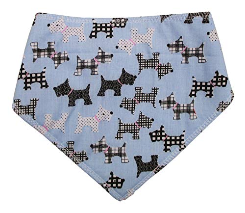 Spoilt Rotten Pets Scottie Dog Design Sky Blue Bandana. Tamaño Mediano/Grande para Cuello de 17 a 22 Pulgadas. Cualquier Nombre o Nombre Nick Bordado Gratis