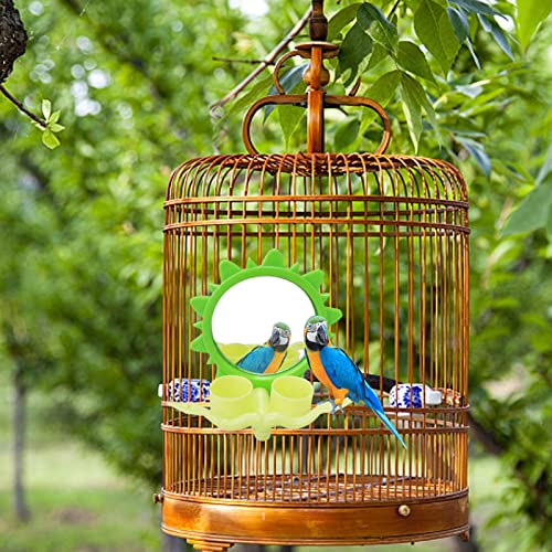 sprwater Columpios para pájaros con Tazas - Espejo de Periquito para Jaula de pájaros con Plataforma de ABS, alimentador de Loros para Exteriores, Regalos para Mascotas para Personas Mayores (con 2