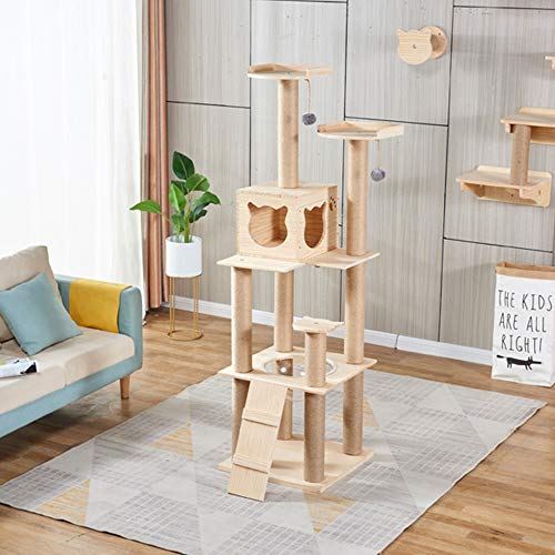 SSCYHT Árbol para Gatos, Torre Madera para Gatos, Centro Actividades para Gatos, Poste Rascador, Casa Juegos para Mascotas con Bola Colgante, Diseño Cápsula Espacial