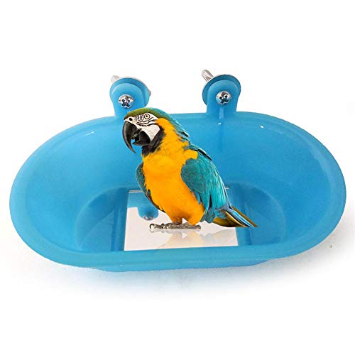 starter Bañera para Pájaros con Espejo para Jaula, bañera automática Parrot con Grifo, Ducha para pájaros, comedero para bebederos, Cuenco para Mascotas, Periquito, Loro Mediano, cacatúa