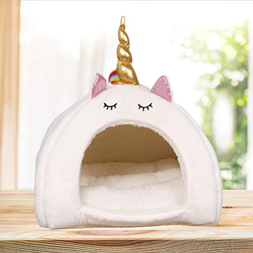 STOBOK Unicornio Mascota Cama Calentamiento Hamster Mice Rat Llush Casa Nido para Pequeño Pastito Perrito Conejo Ardilla Cama para Dormir L