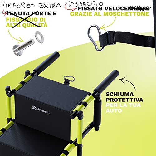 STRABELLO Escalera para perros prémium con reflectores de neón, para perros pequeños y grandes, rampa para perros, escalera para perros, plegable, adecuada para casi todos los coches