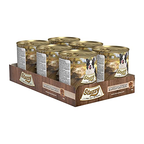 Stuzzy, Comida húmeda para Perros Adultos, Sabor Pollo, preparación monoproteínica en paté - Total 4,8 kg (6 latas x 800 gr)