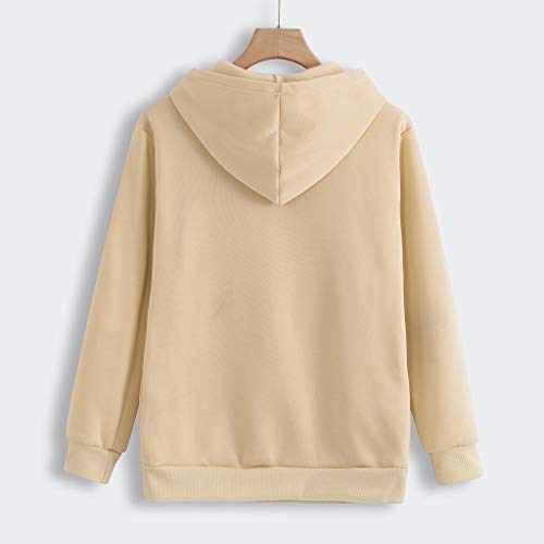 Sudadera con capucha para mujer con capucha de animal para llevar gato transpirable, cuello redondo, manga larga, con capucha, beige, L