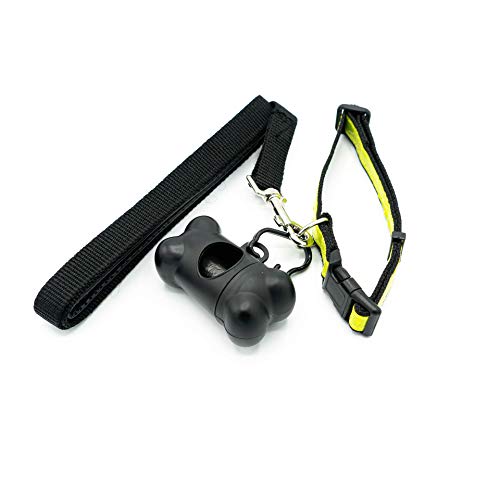 Sudepets- Collar para Perros Reflectante con Correa Larga y dispensador de Bolsas de Caca . Tres Piezas indispensables para Cualquier Paseo con tu Mascota Negro