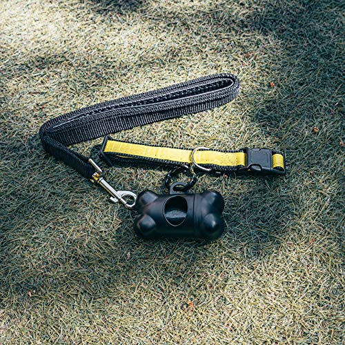 Sudepets- Collar para Perros Reflectante con Correa Larga y dispensador de Bolsas de Caca . Tres Piezas indispensables para Cualquier Paseo con tu Mascota Negro